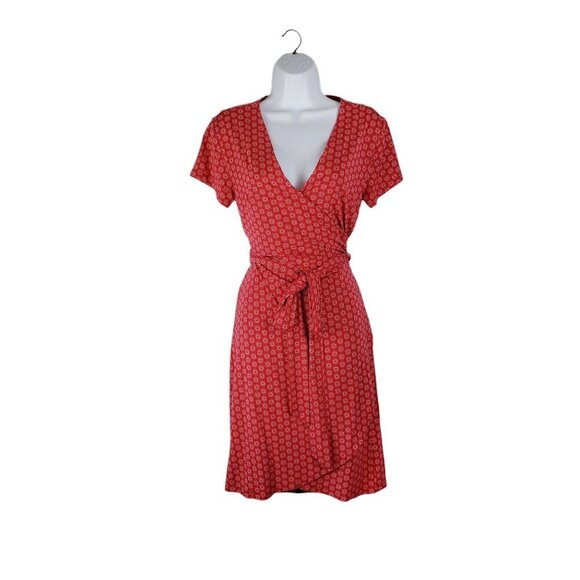 Loft Wrap Dress NWT Short Sleeve Red Foulard Medallion Print True Wrap Size 6 - Picture 1 of 9